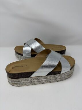 Nature Breeze women's platform slides sandals in silver